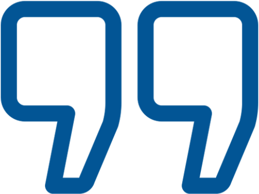 Quotation mark graphic in blue and black