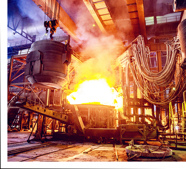 Molten metal pouring in steel foundry